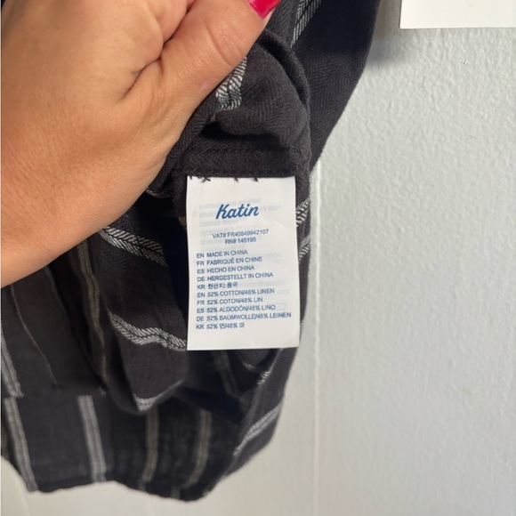 NWT Katin Men's Alan Charcoal Striped Button Down Shirt Linen Cotton Blend - Picture 7 of 8